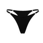 Dámské černé kalhotky tanga z bio bavlny s dvojitými pásky a kovovými kroužky
