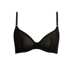Women’s black mesh underwire bra with adjustable straps.