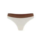 Dámské bílé síťované kalhotky se širokou hnědou elastickou gumou v pase.