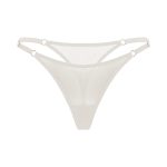 Women’s white mesh thong panties with elastic side straps